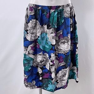 Vintage 60s/70s Blue Teal White Floral Midi Skirt